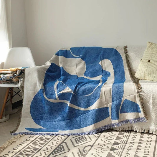 Blue Abstract Art Tapestry Throw Blanket - Modern Home Decor - 160 x 130 cm - Image 1