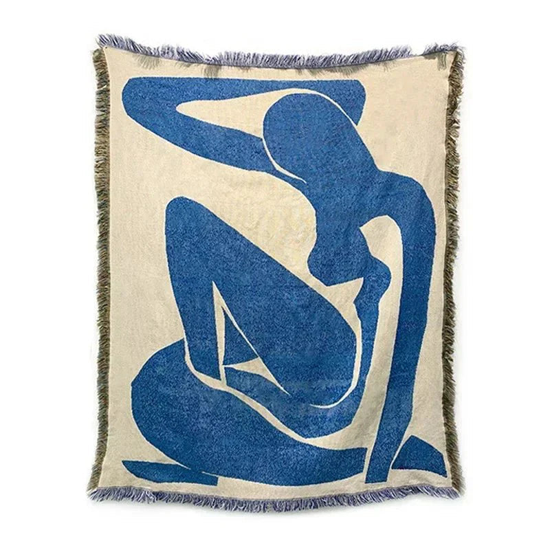 Blue Abstract Art Tapestry Throw Blanket - Modern Home Decor - 160 x 130 cm - Image 2