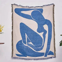 Blue Abstract Art Tapestry Throw Blanket - Modern Home Decor - 160 x 130 cm