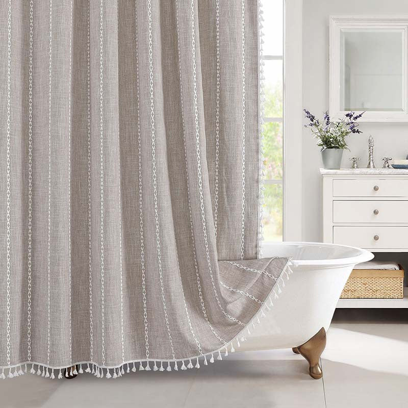 Bohemian Farmhouse Waterproof Linen Shower Curtain