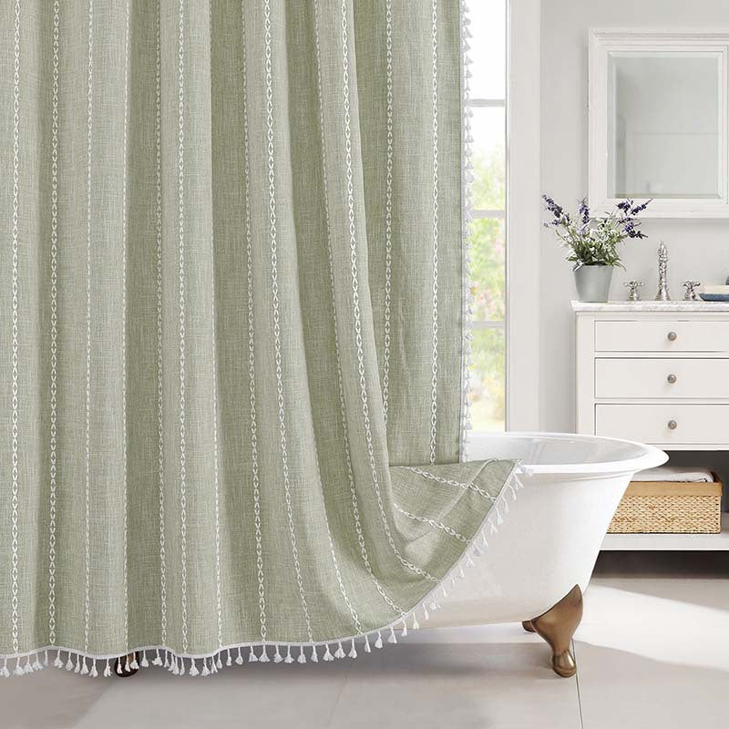 Bohemian Farmhouse Waterproof Linen Shower Curtain