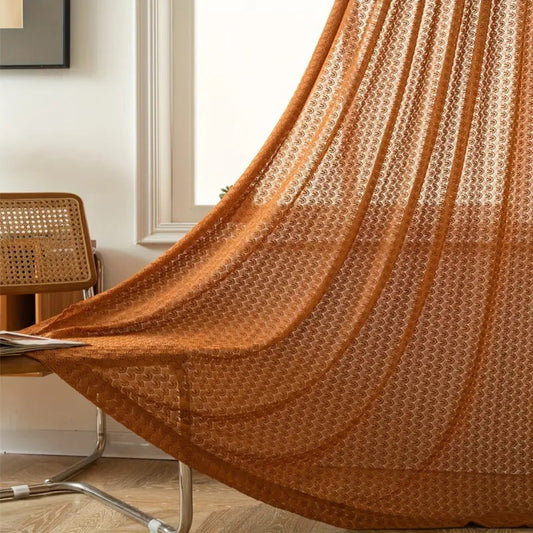 Boho Crochet Curtain Panel - Burnt Orange - Light Filtering Window Treatment - Image 1