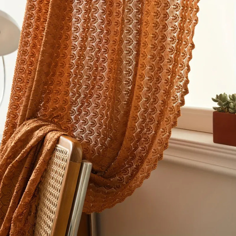 Boho Crochet Curtain Panel - Burnt Orange - Light Filtering Window Treatment - Image 2