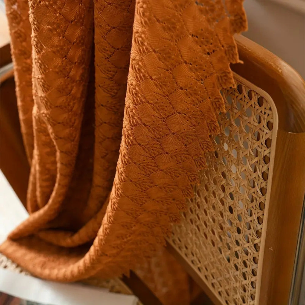 Boho Crochet Curtain Panel - Burnt Orange - Light Filtering Window Treatment - Image 4