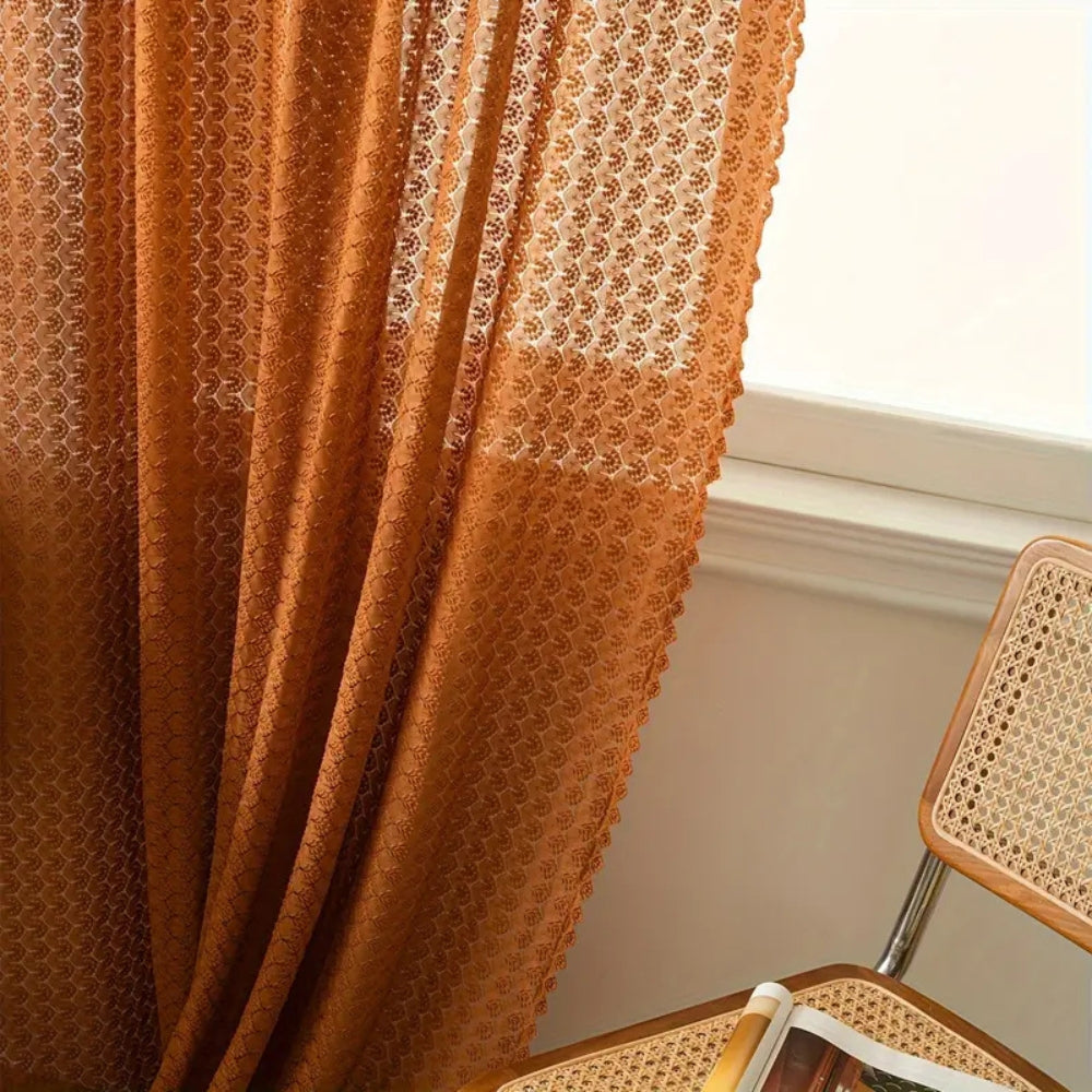 Boho Crochet Curtain Panel - Burnt Orange - Light Filtering Window Treatment - Image 5