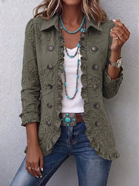 Boho Floral Embroidered Ruffle-Trim Utility Jacket