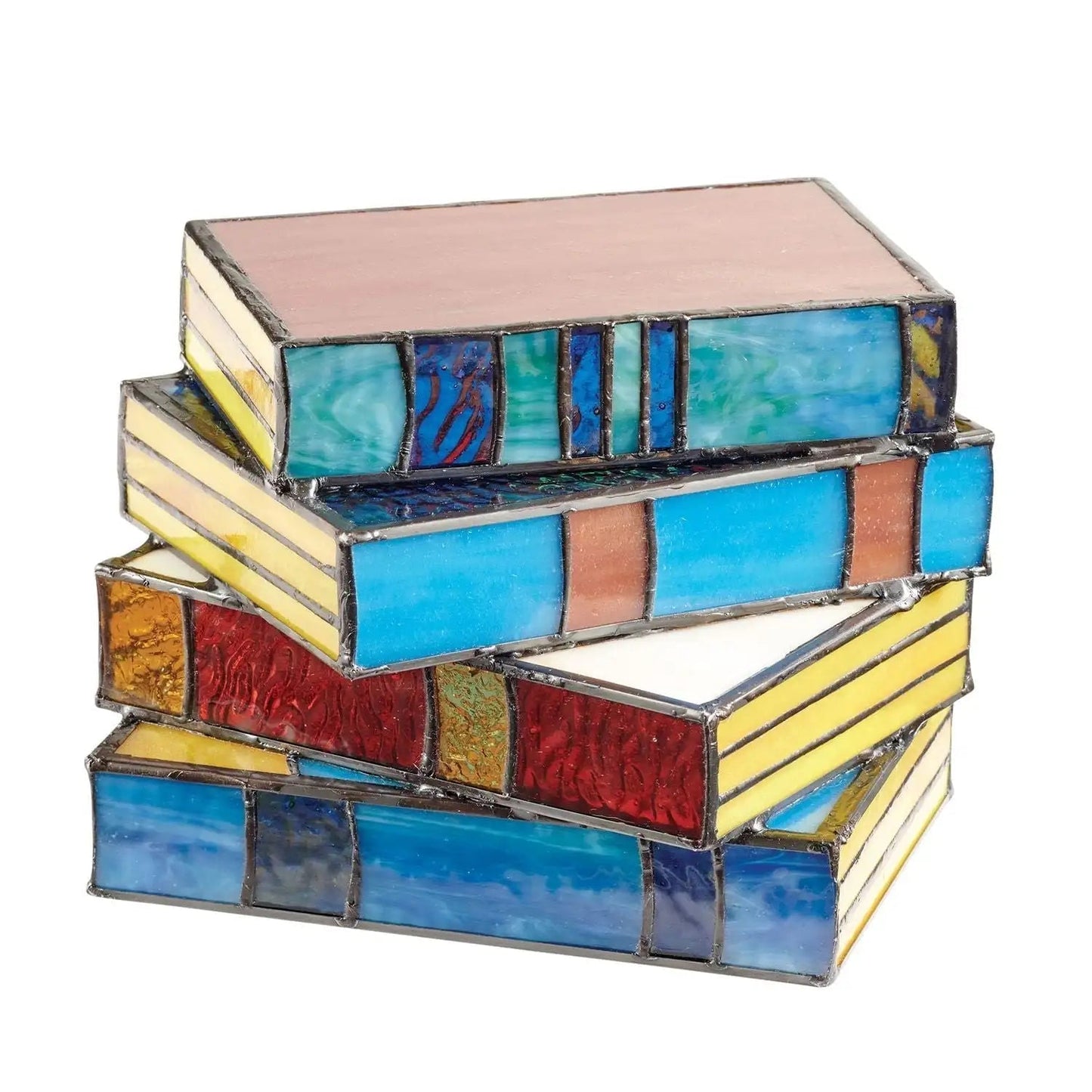 Book Stack Lamp - Stained Glass Accent Light - Decorative Novelty Table Lamp - Image 3