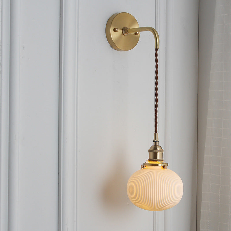 Brass & Ceramic Pleated Wall Light - Modern Japanese Style - 1-Light Sconce - Image 4