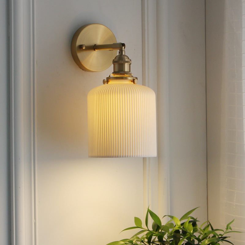 Brass & Ceramic Pleated Wall Light - Modern Japanese Style - 1-Light Sconce - Image 5