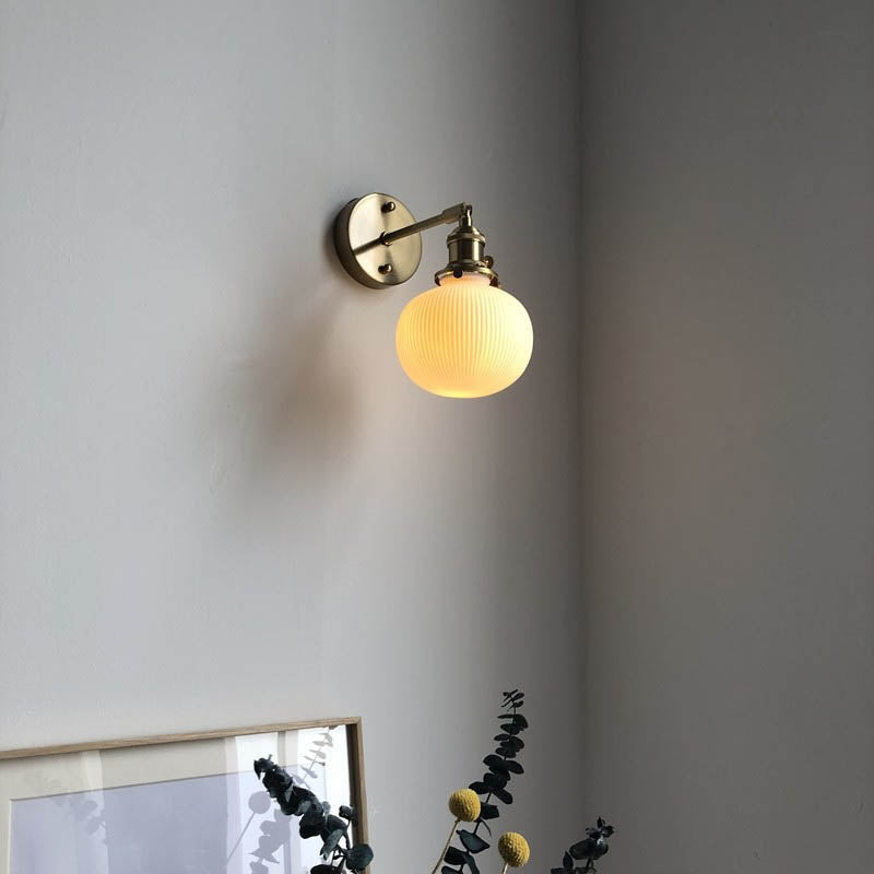 Brass & Ceramic Pleated Wall Light - Modern Japanese Style - 1-Light Sconce - Image 6