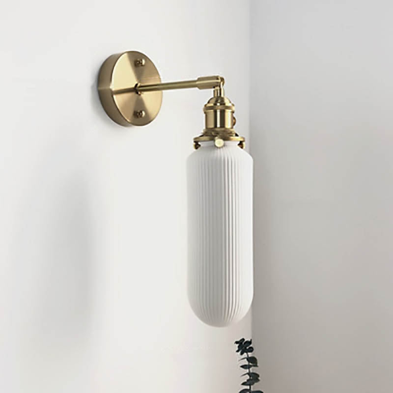 Brass & Ceramic Pleated Wall Light - Modern Japanese Style - 1-Light Sconce - Image 8