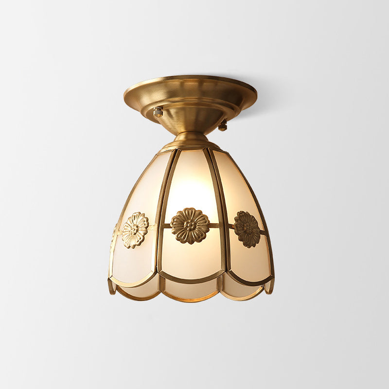 Brass Semi-Flush Mount Ceiling Light - Classic Style - Flower Design - Image 1