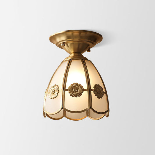 Brass Semi-Flush Mount Ceiling Light - Classic Style - Flower Design - Image 1
