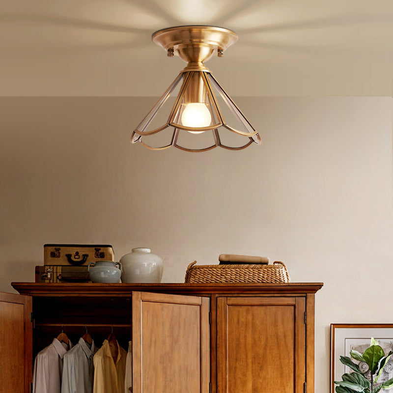Brass Semi-Flush Mount Ceiling Light - Classic Style - Flower Design - Image 3