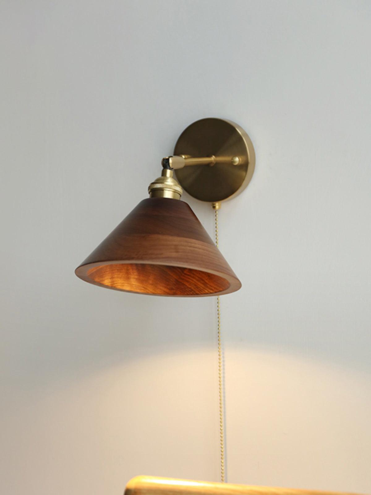 Brass & Walnut Wood Wall Sconce - Dome Shade - Vintage Style - Hardwired Lighting - Image 1