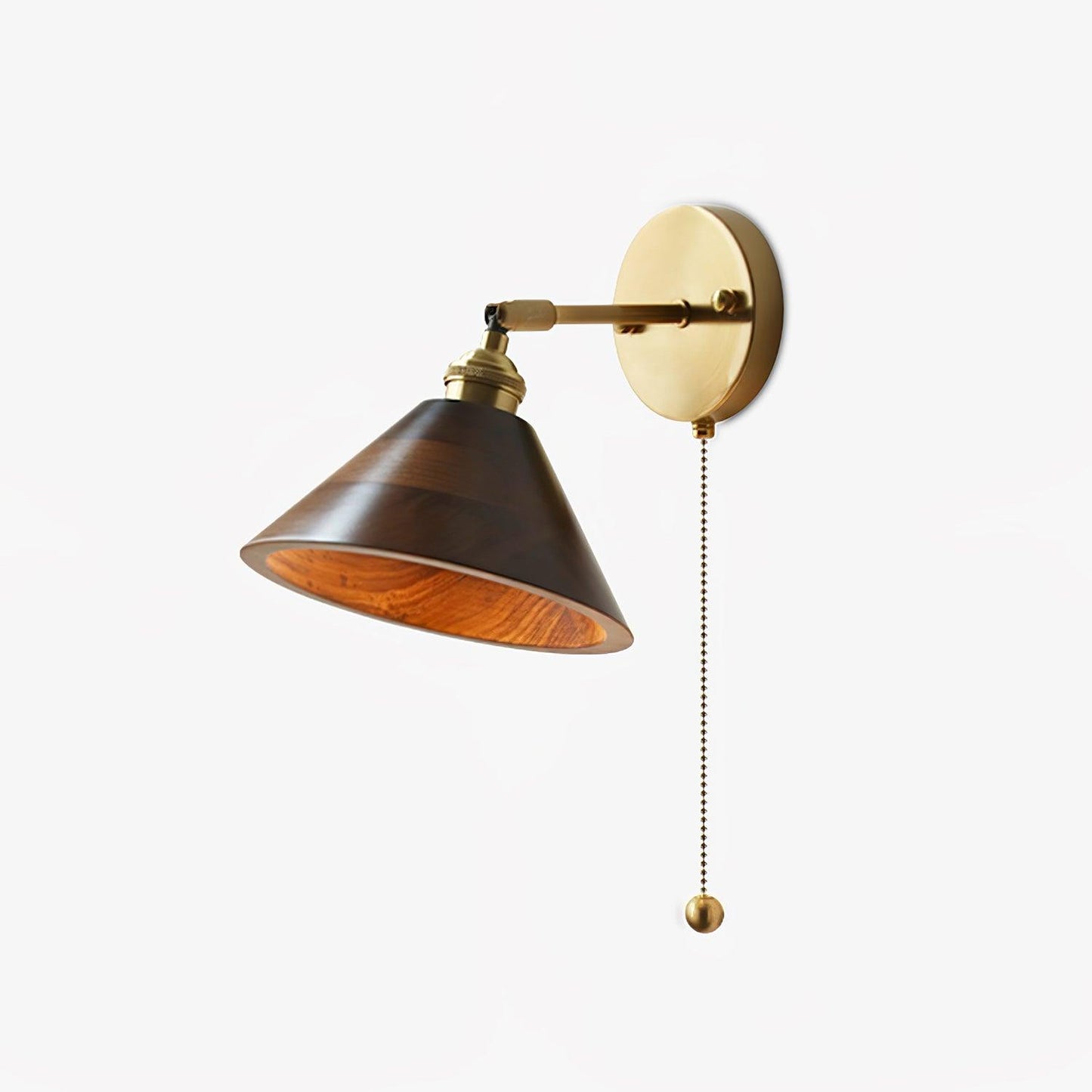 Brass & Walnut Wood Wall Sconce - Dome Shade - Vintage Style - Hardwired Lighting - Image 2