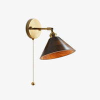 Brass & Walnut Wood Wall Sconce - Dome Shade - Vintage Style - Hardwired Lighting