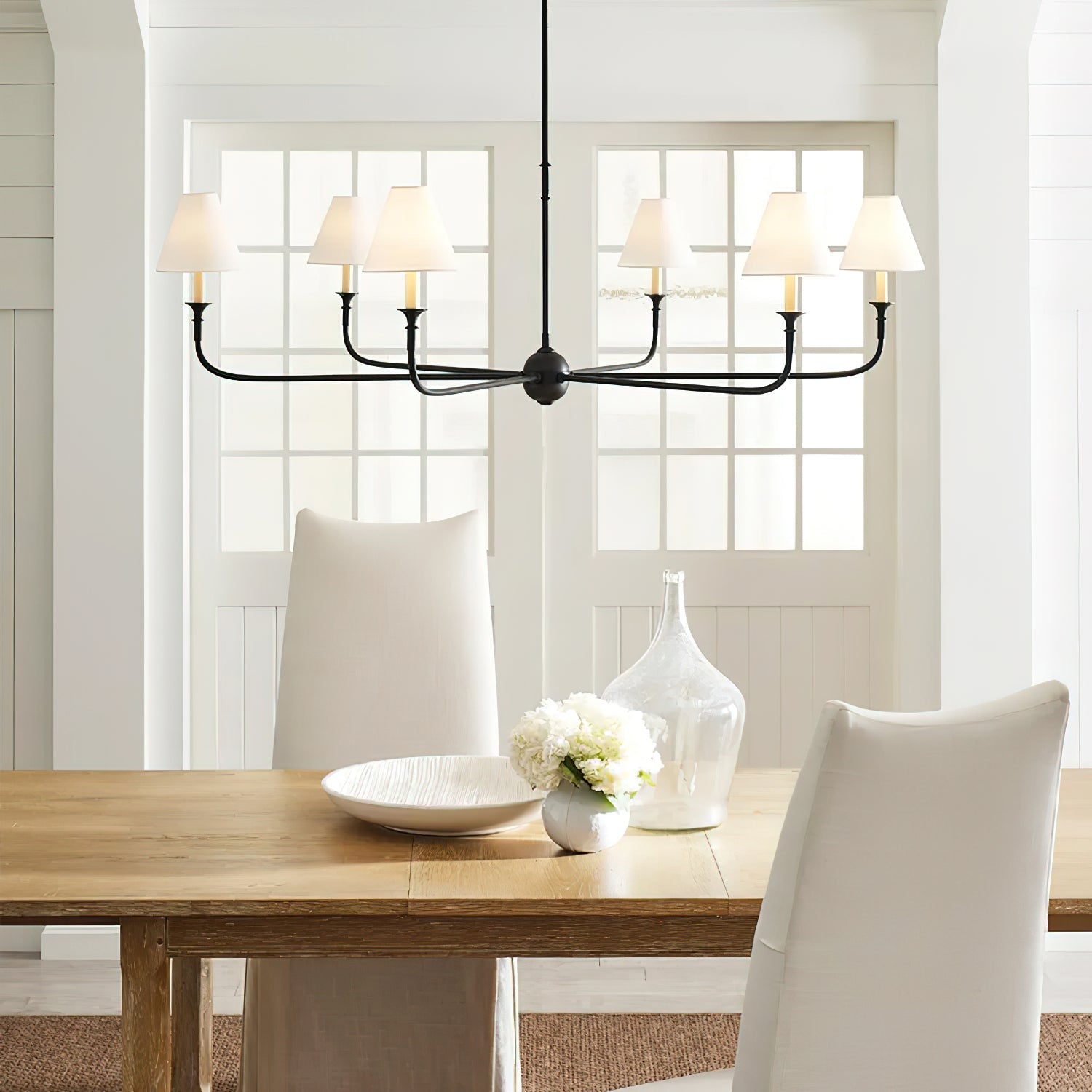 Candelabra Chandelier - Wrought Iron - Fabric Shades - Modern Classic Style - Image 3