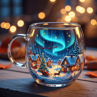 Clear Glass Mug with Frosted Landscape Motif