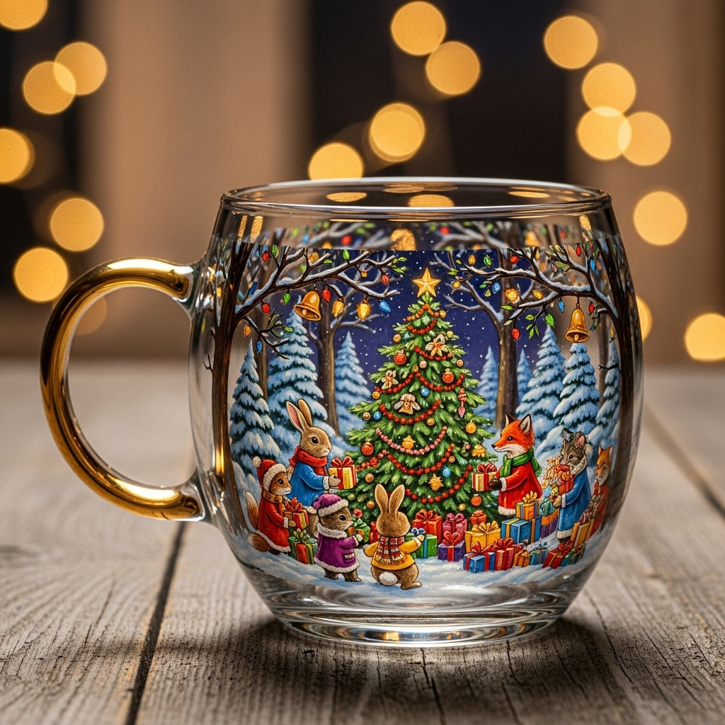 Clear Glass Mug with Frosted Landscape Motif
