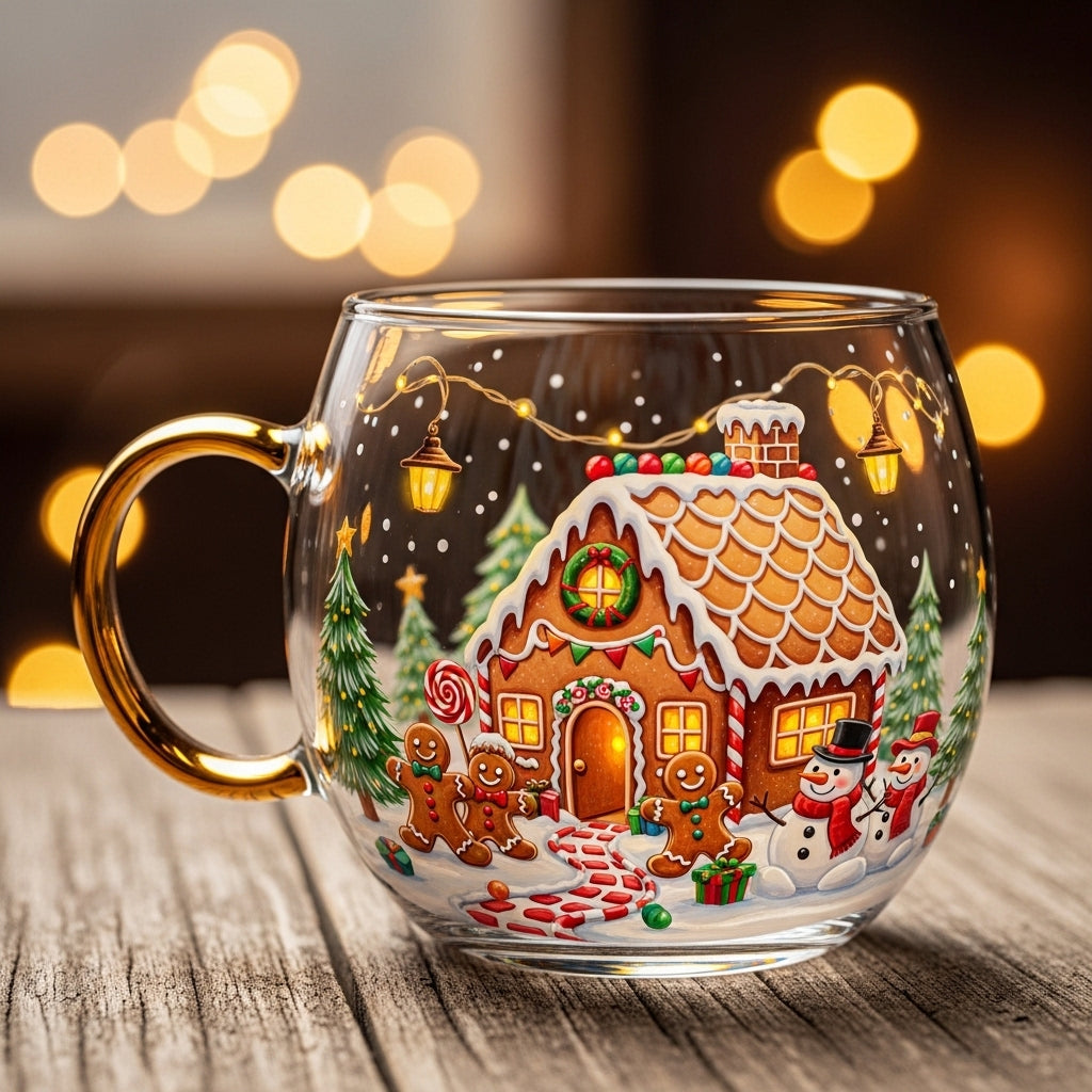 Clear Glass Mug with Frosted Landscape Motif