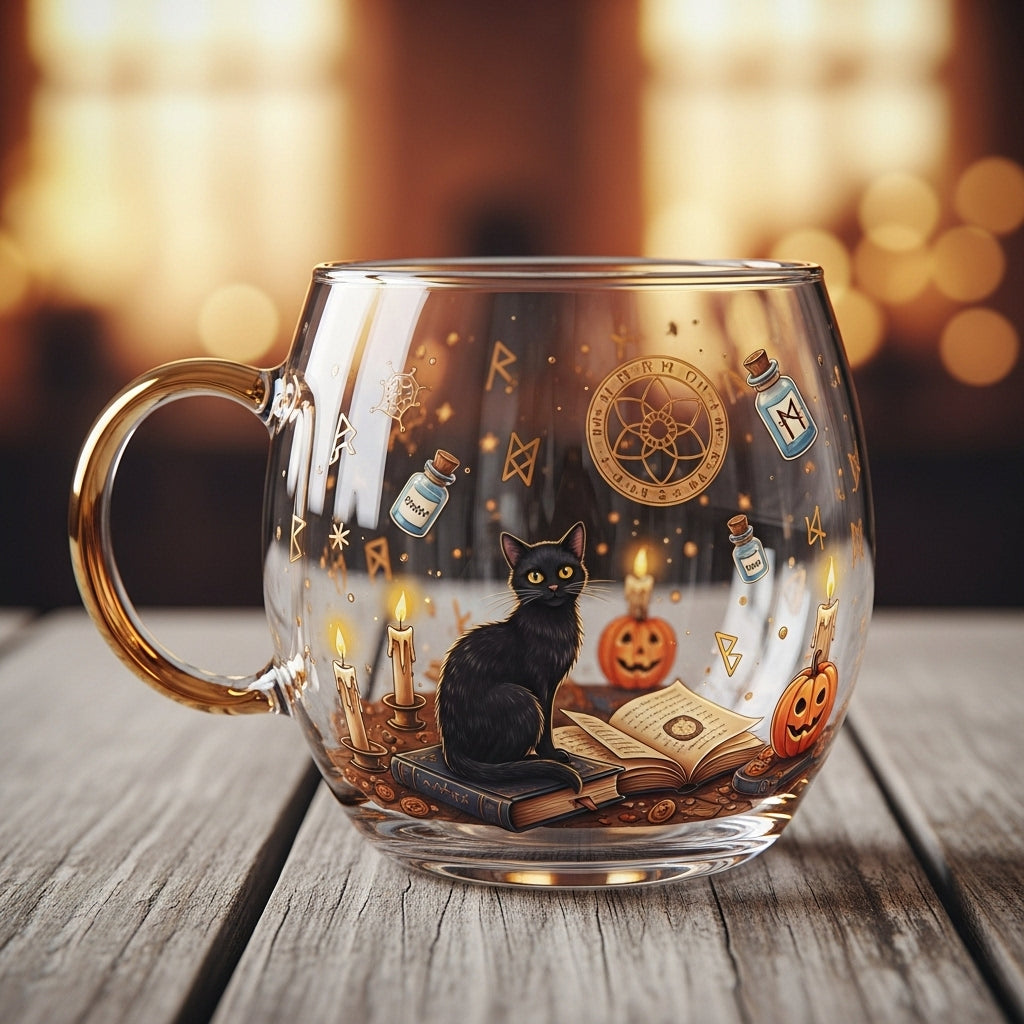Clear Glass Mug with Frosted Landscape Motif