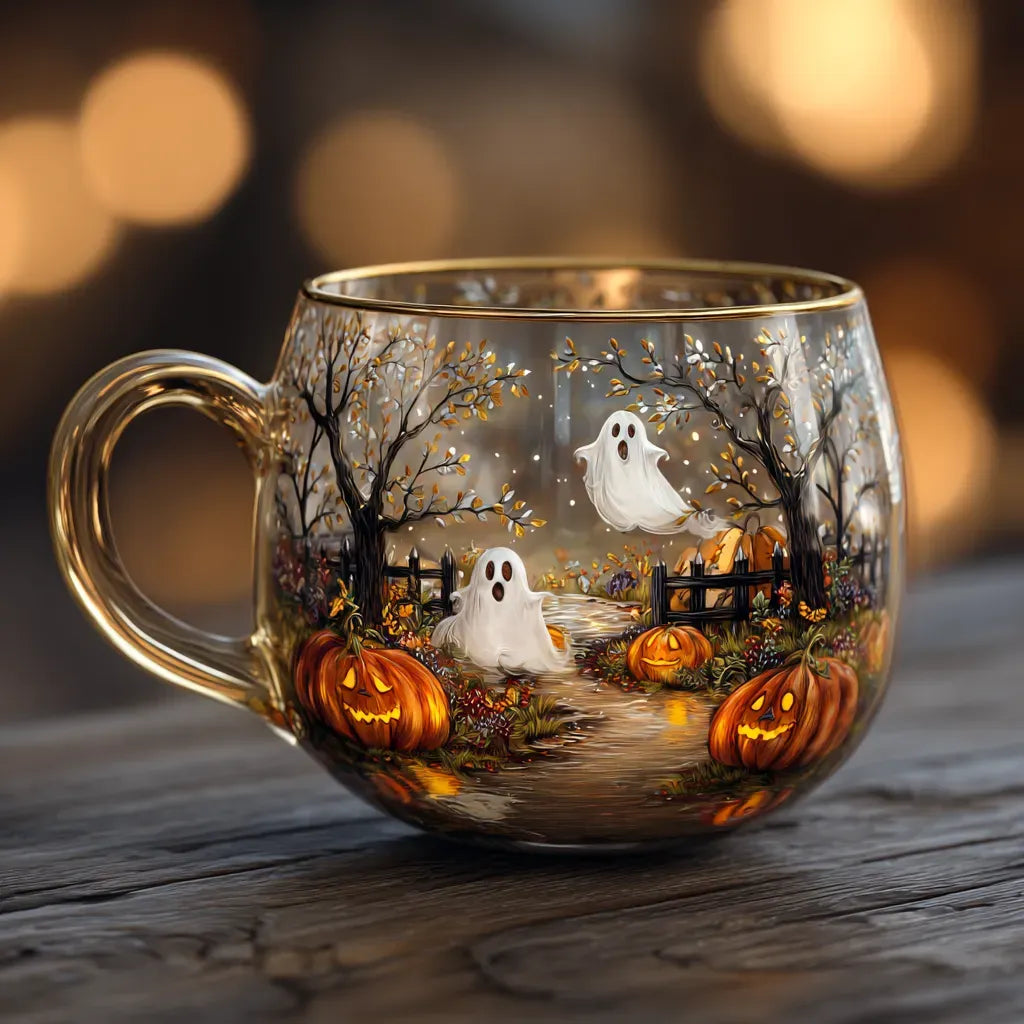 Clear Glass Mug with Frosted Landscape Motif