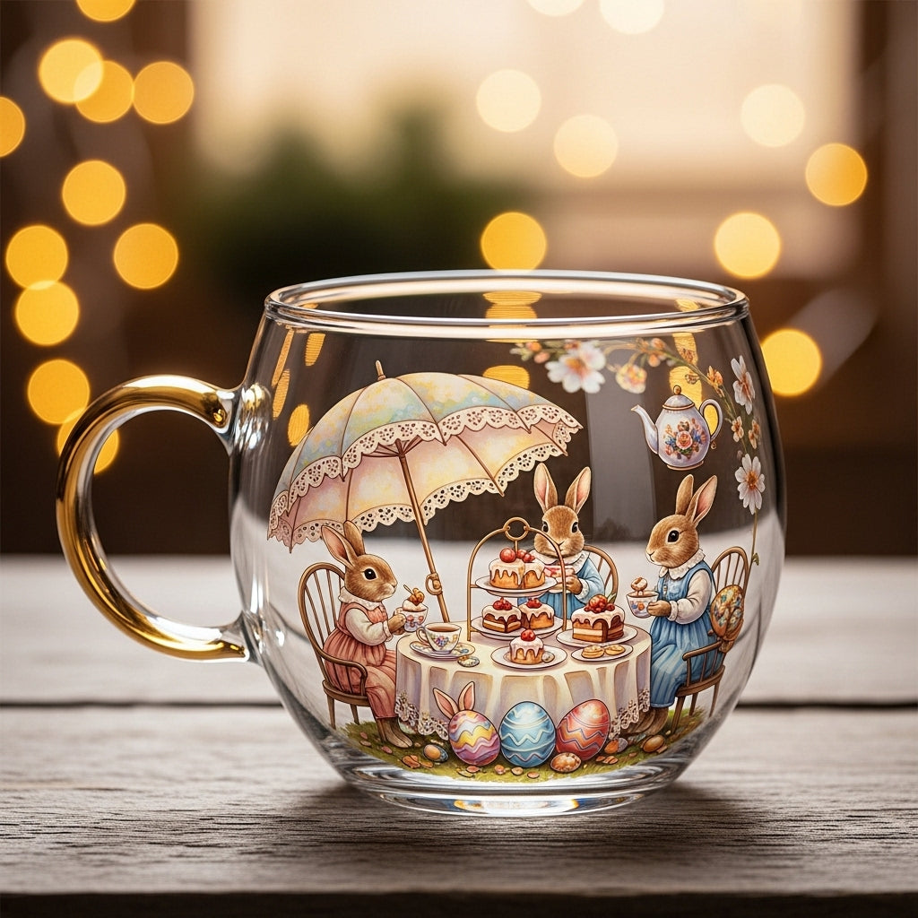 Clear Glass Mug with Frosted Landscape Motif