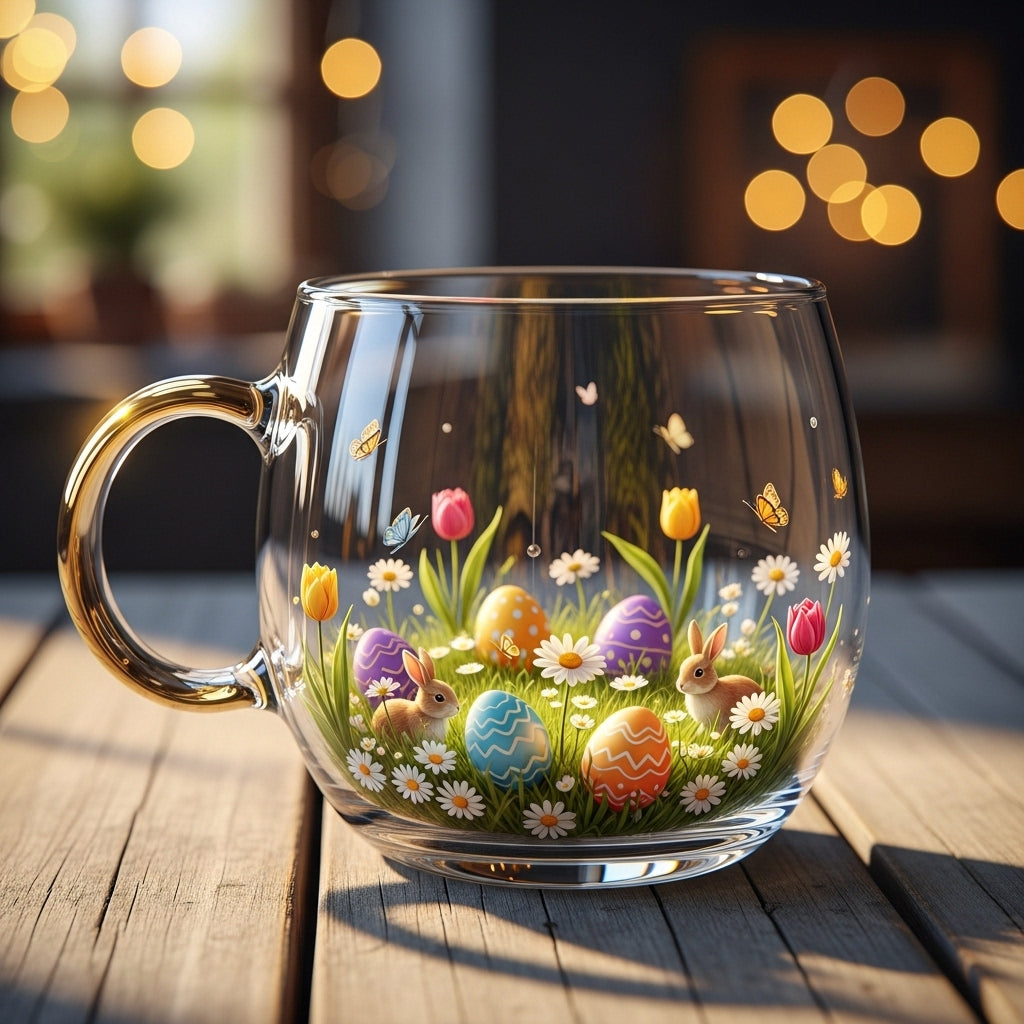 Clear Glass Mug with Frosted Landscape Motif