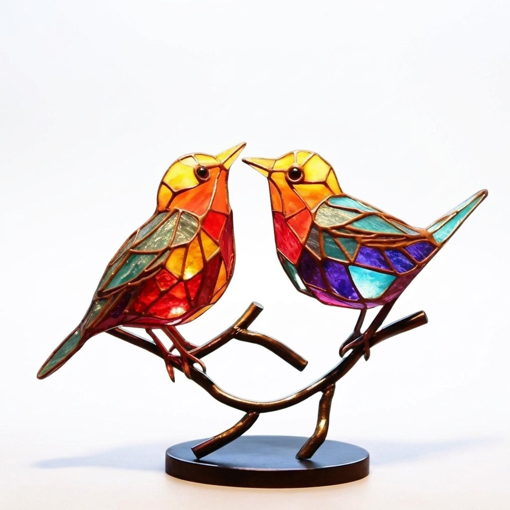 Colorful Birds on Branch Desktop Ornaments