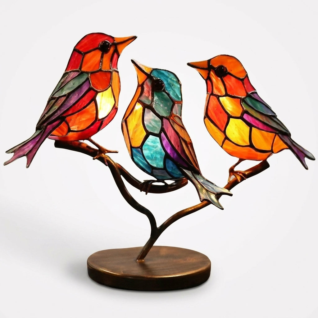 Colorful Birds on Branch Desktop Ornaments