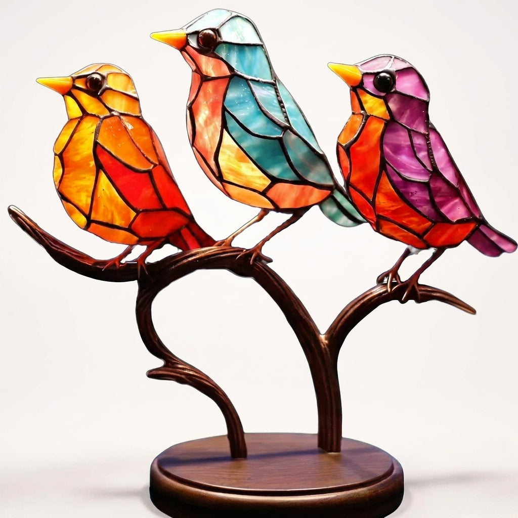 Colorful Birds on Branch Desktop Ornaments