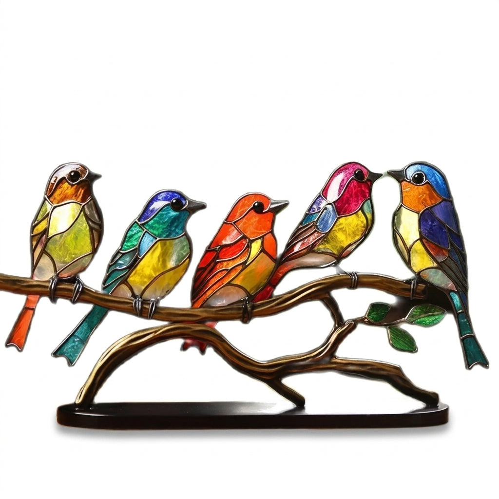 Colorful Birds on Branch Desktop Ornaments