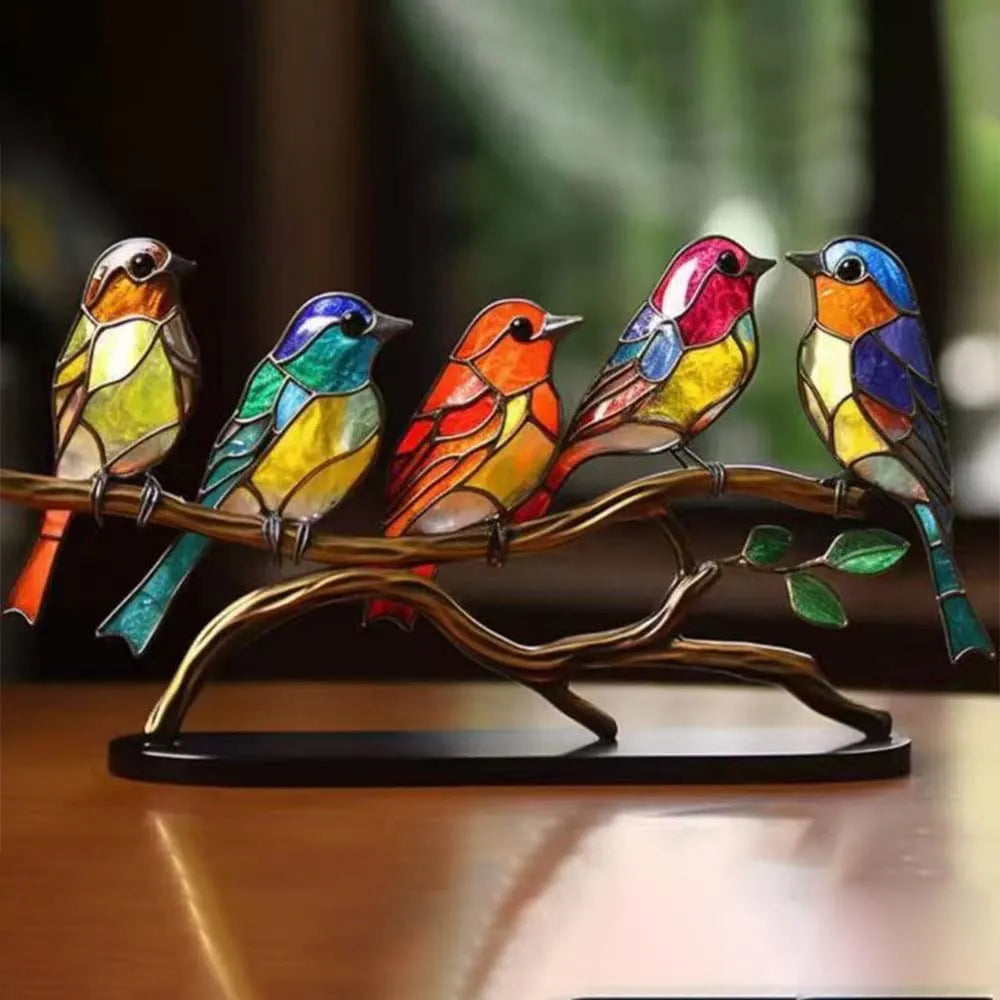 Colorful Birds on Branch Desktop Ornaments