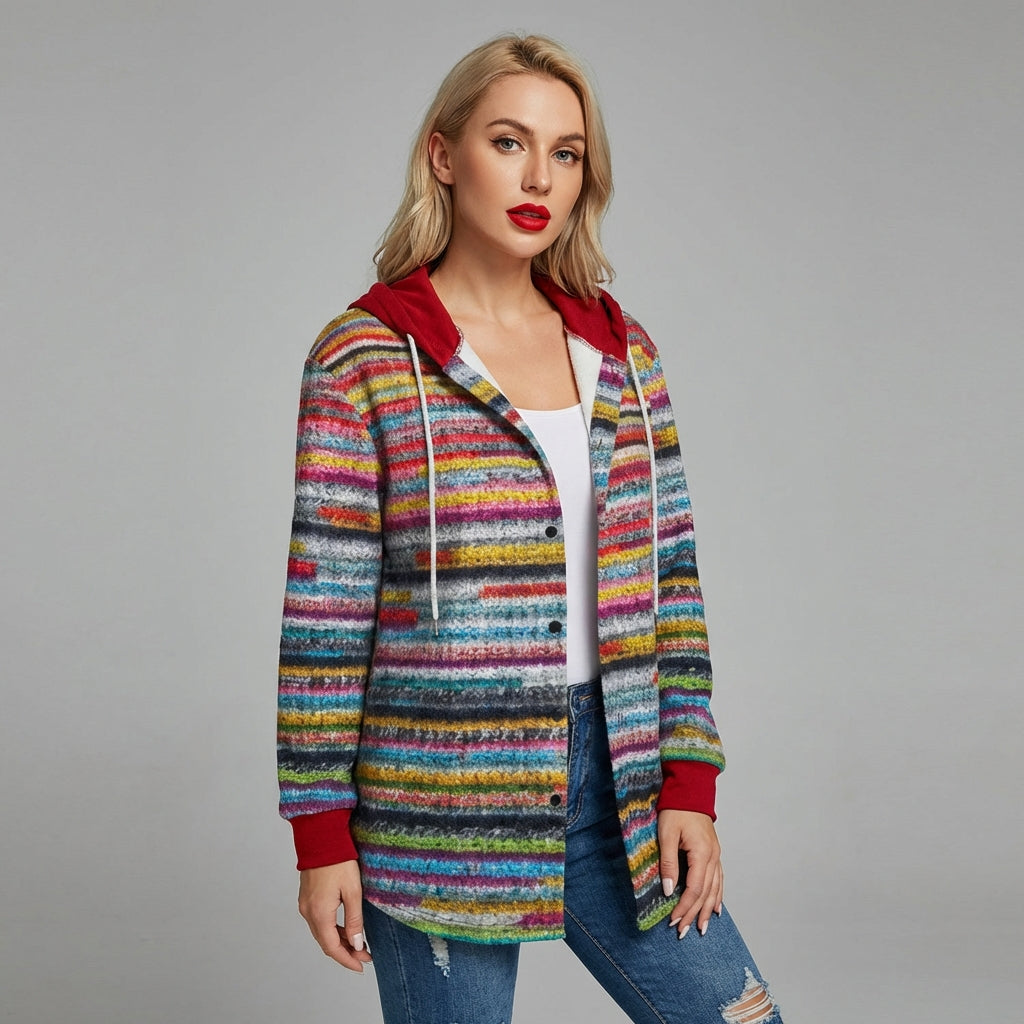 Colorful Hooded Knit Cardigan