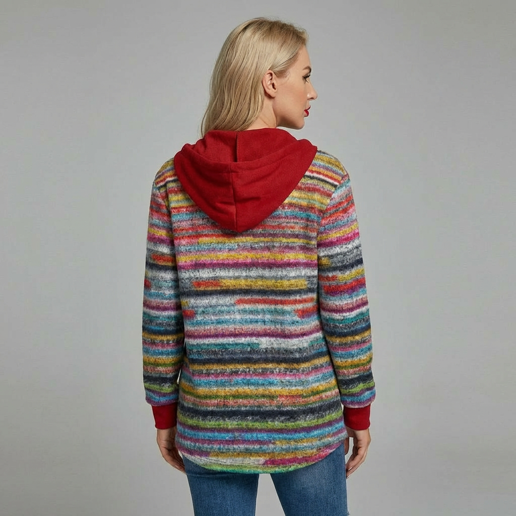 Colorful Hooded Knit Cardigan