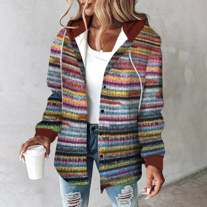 Colorful Hooded Knit Cardigan