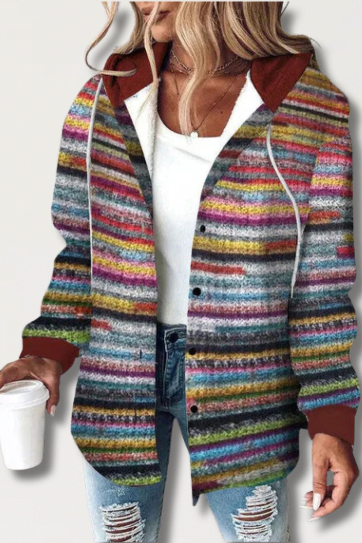 Colorful Hooded Knit Cardigan