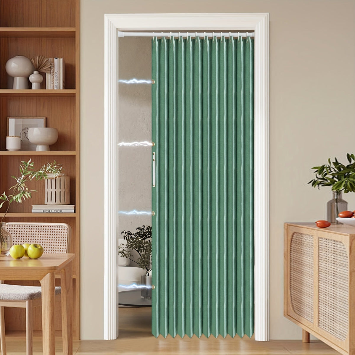 Colorful Magnetic Folding Door Curtain – Easy Setup, Space-Saving Divider for Home and Business – Vibrant Artistic Design, Machine Washable Polyester