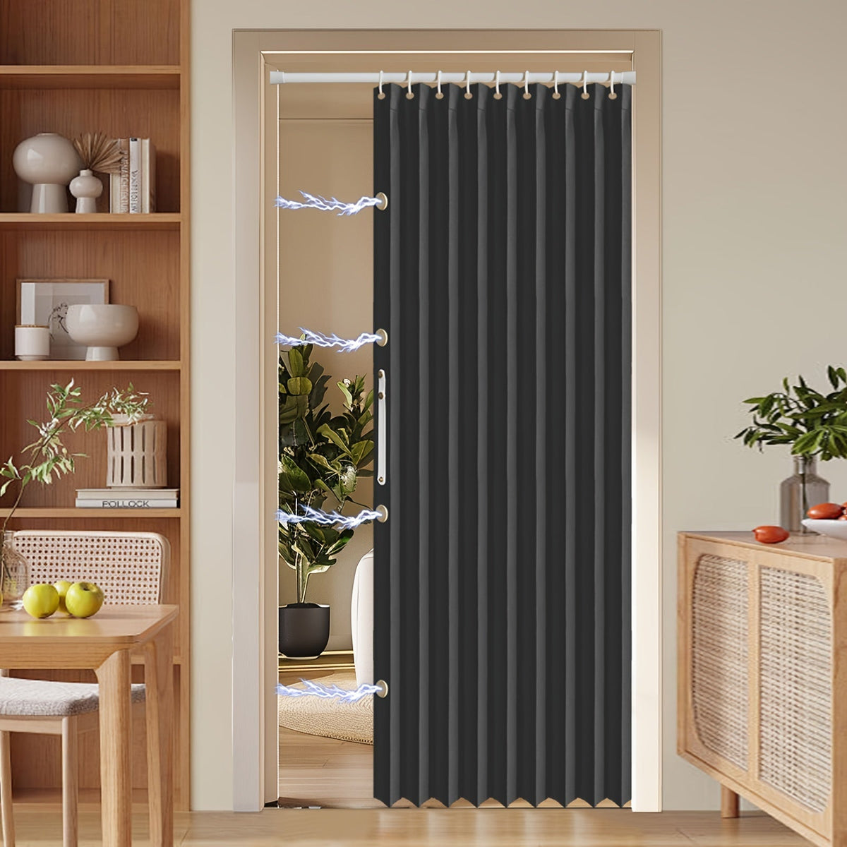 Colorful Magnetic Folding Door Curtain – Easy Setup, Space-Saving Divider for Home and Business – Vibrant Artistic Design, Machine Washable Polyester