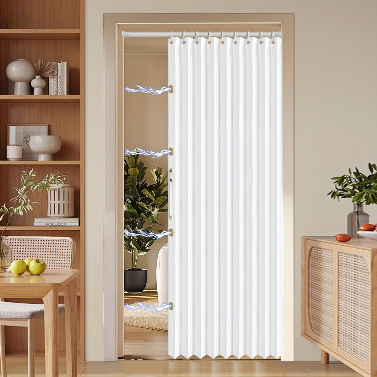 Colorful Magnetic Folding Door Curtain – Easy Setup, Space-Saving Divider for Home and Business – Vibrant Artistic Design, Machine Washable Polyester