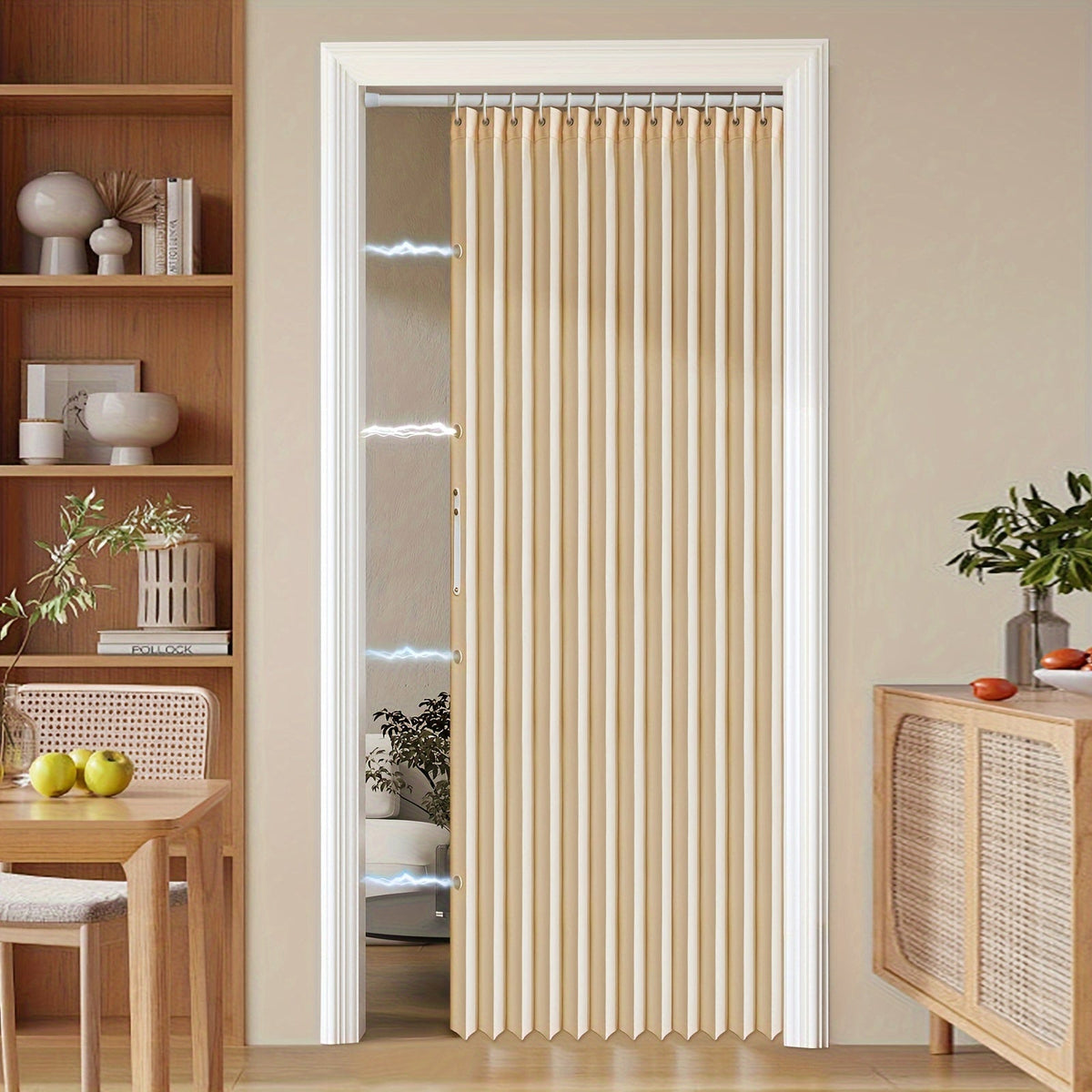 Colorful Magnetic Folding Door Curtain – Easy Setup, Space-Saving Divider for Home and Business – Vibrant Artistic Design, Machine Washable Polyester