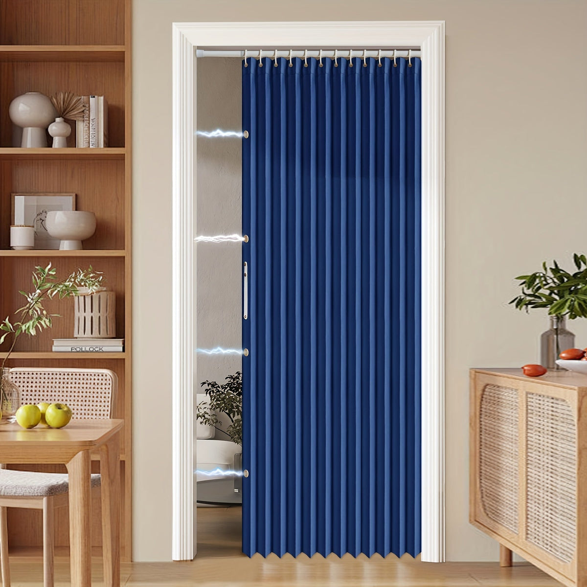 Colorful Magnetic Folding Door Curtain – Easy Setup, Space-Saving Divider for Home and Business – Vibrant Artistic Design, Machine Washable Polyester