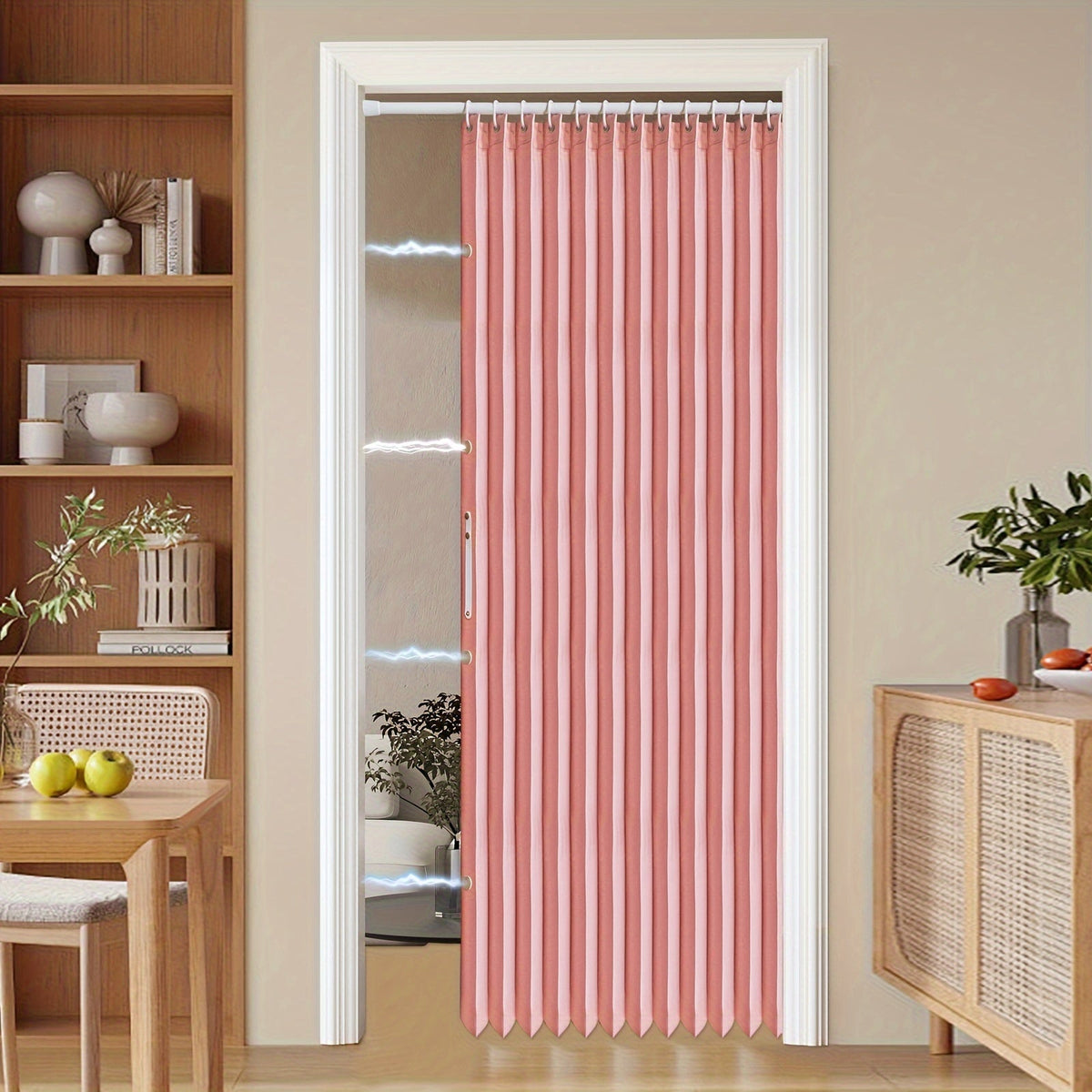 Colorful Magnetic Folding Door Curtain – Easy Setup, Space-Saving Divider for Home and Business – Vibrant Artistic Design, Machine Washable Polyester