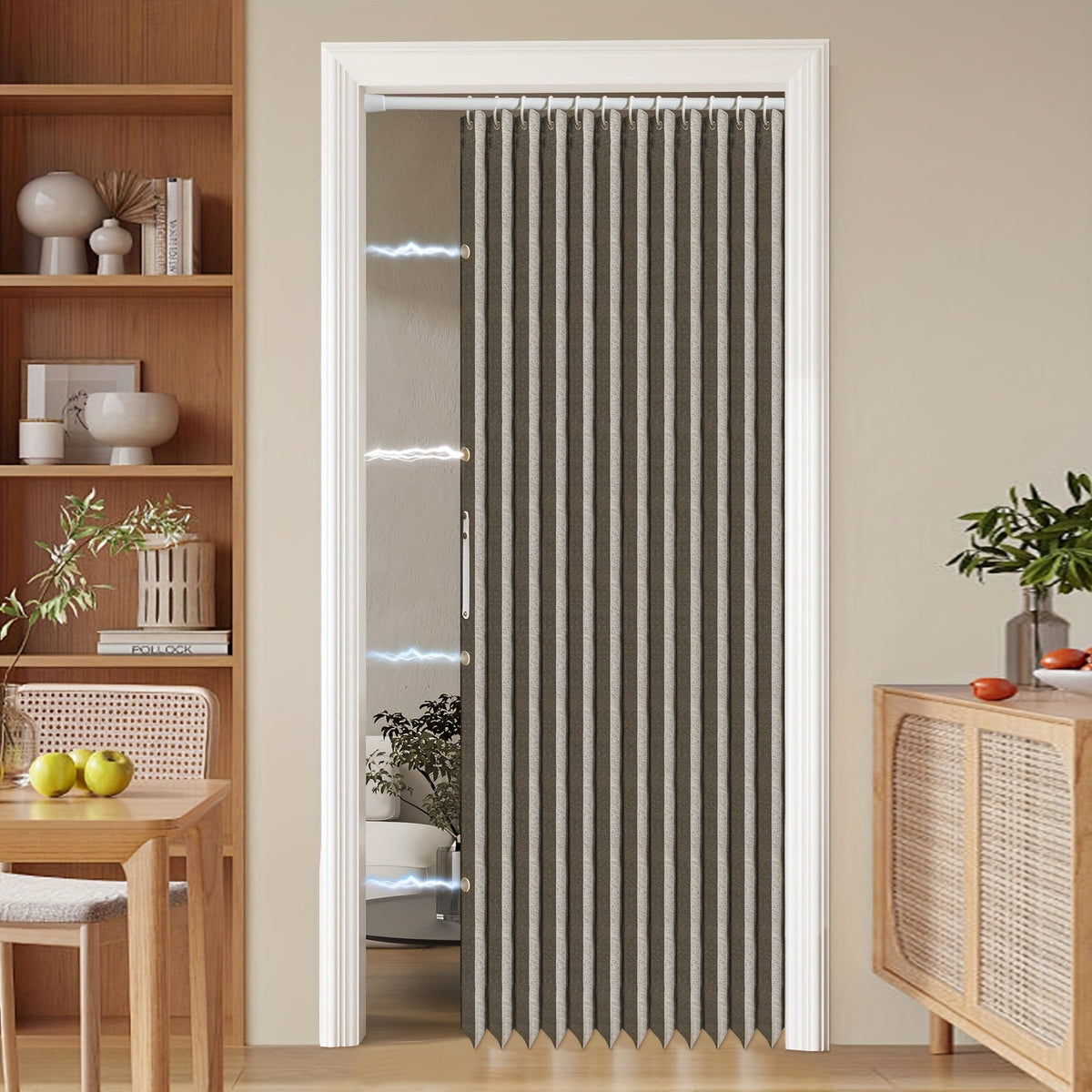 Colorful Magnetic Folding Door Curtain – Easy Setup, Space-Saving Divider for Home and Business – Vibrant Artistic Design, Machine Washable Polyester