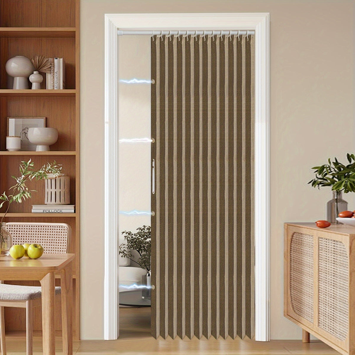Colorful Magnetic Folding Door Curtain – Easy Setup, Space-Saving Divider for Home and Business – Vibrant Artistic Design, Machine Washable Polyester