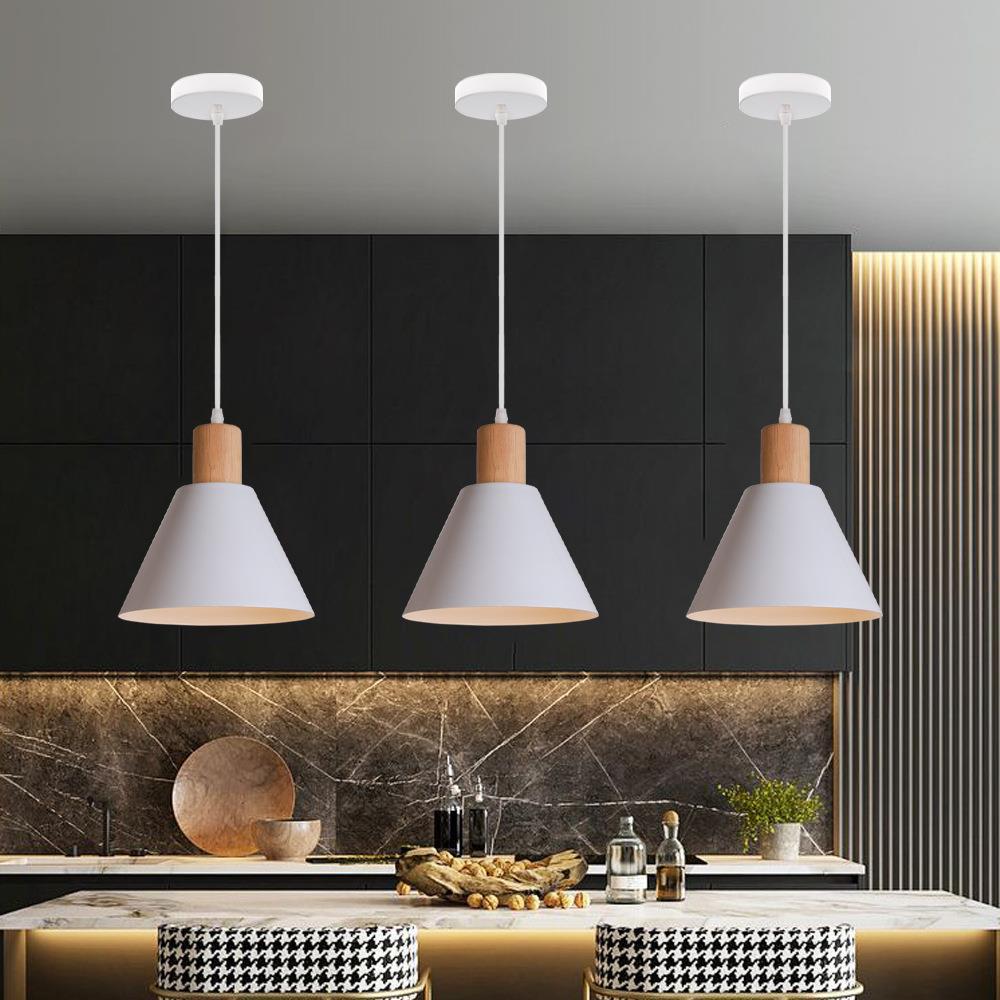 Cone Pendant Light - Modern Wood and Iron Hanging Lamp - Single Light - Image 1