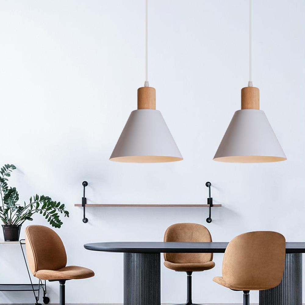 Cone Pendant Light - Modern Wood and Iron Hanging Lamp - Single Light - Image 2