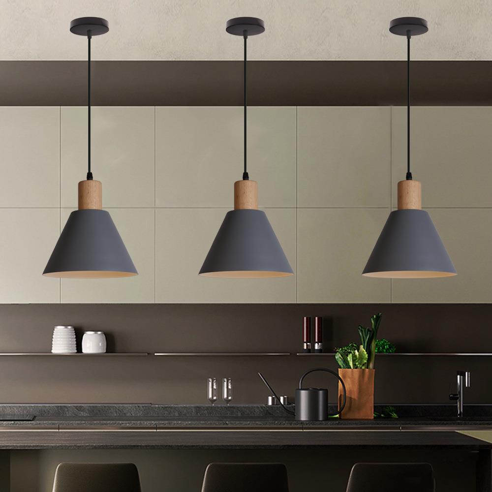 Cone Pendant Light - Modern Wood and Iron Hanging Lamp - Single Light - Image 5