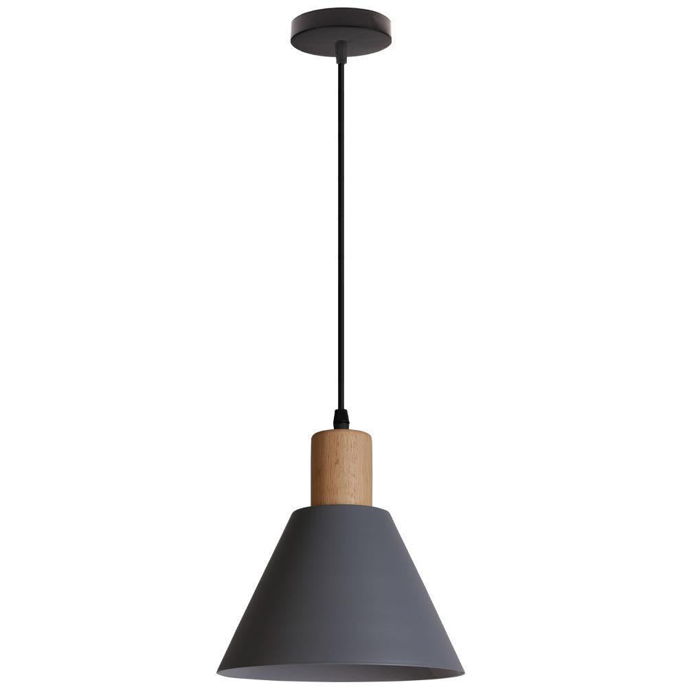 Cone Pendant Light - Modern Wood and Iron Hanging Lamp - Single Light - Image 6